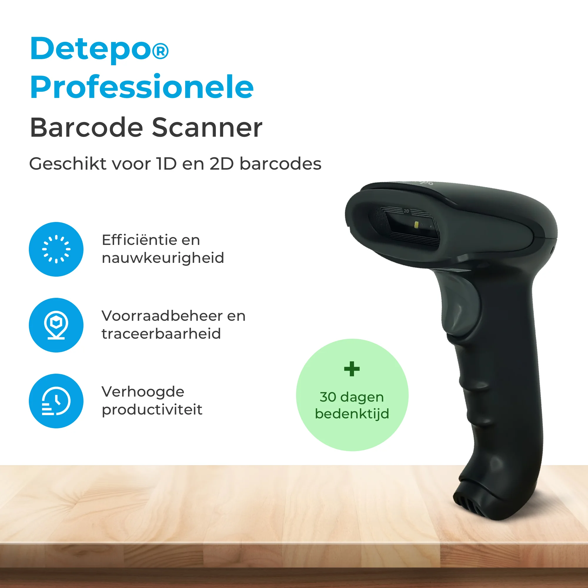 Draadloze Barcode Scanner 1D, 2D & QR Codes, Zwart - Afbeelding 3