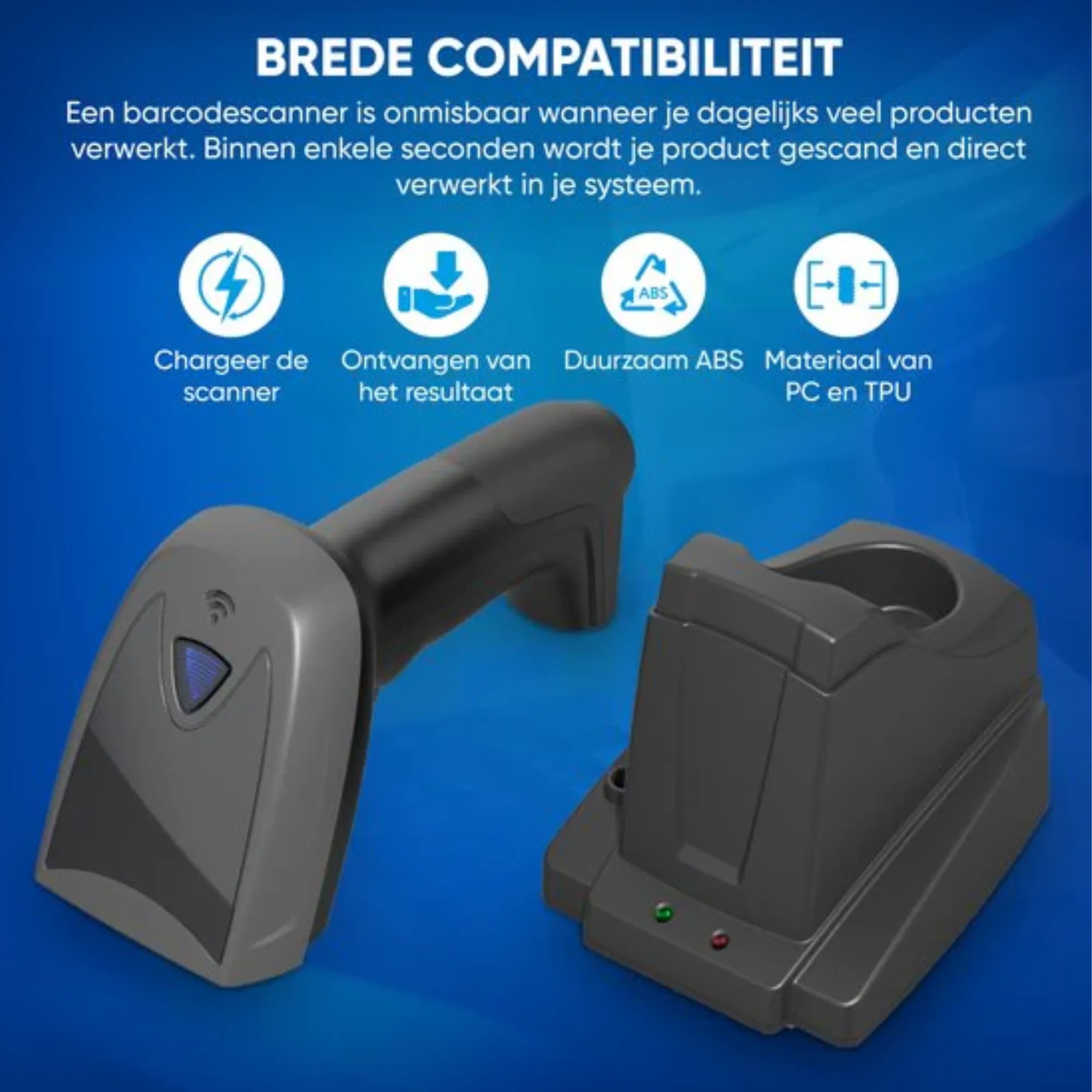 Draadloze Barcode Scanner 1D, 2D, QR met Slim Laadstation - Afbeelding 2