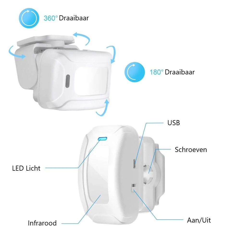 Winkelbel, Entreemelder met Sensor, Incl. Batterijen, Wit - Afbeelding 5