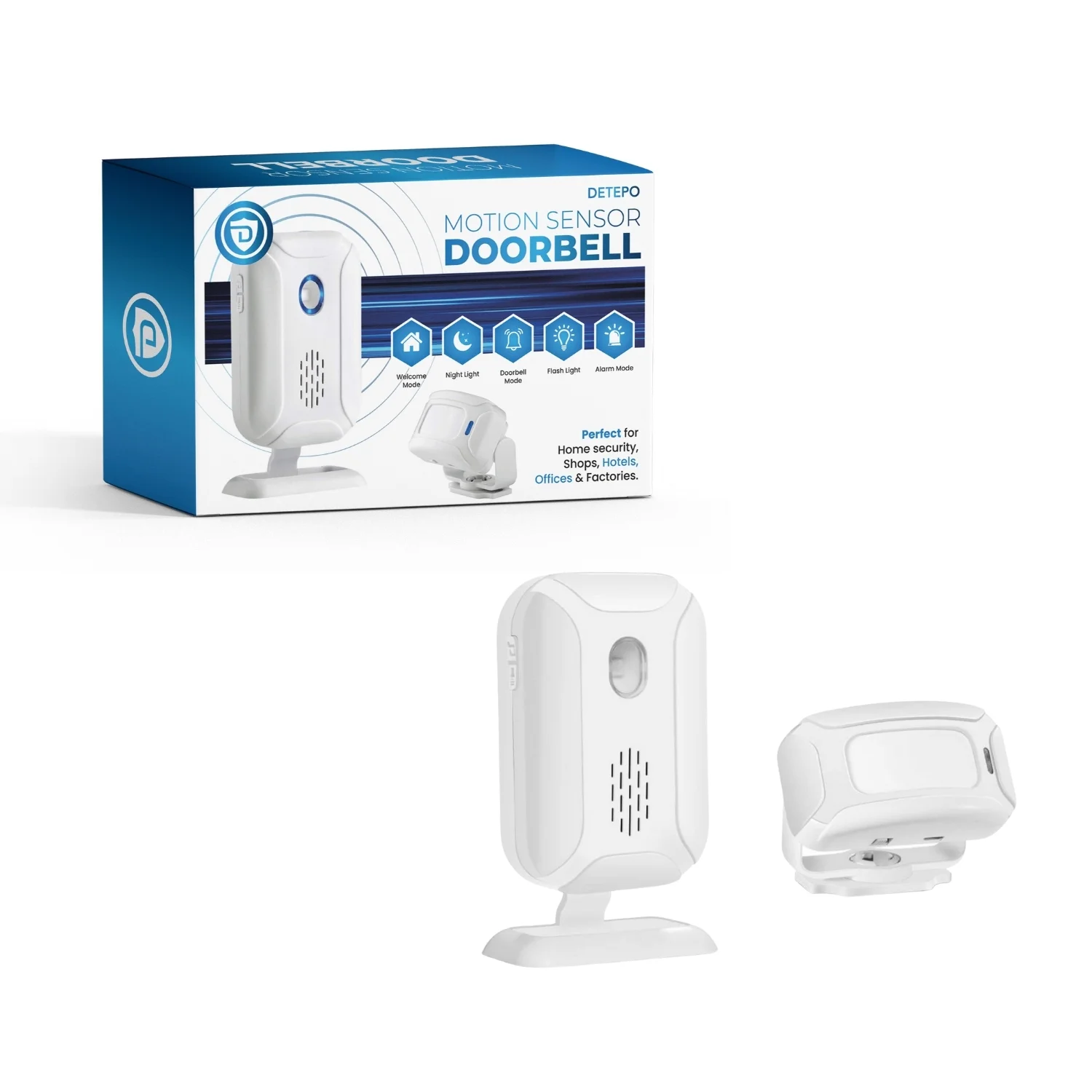 Winkelbel, Entreemelder met Sensor, Incl. Batterijen, Wit - Afbeelding 2